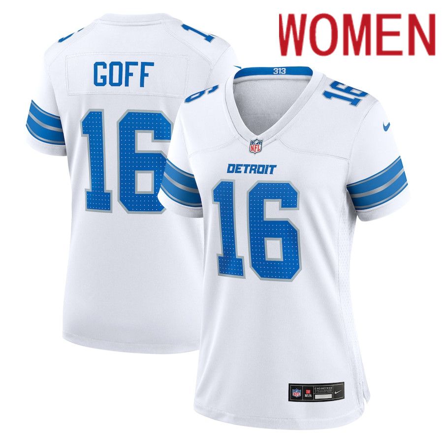 Women Detroit Lions #16 Jared Goff Nike White Game NFL Jersey